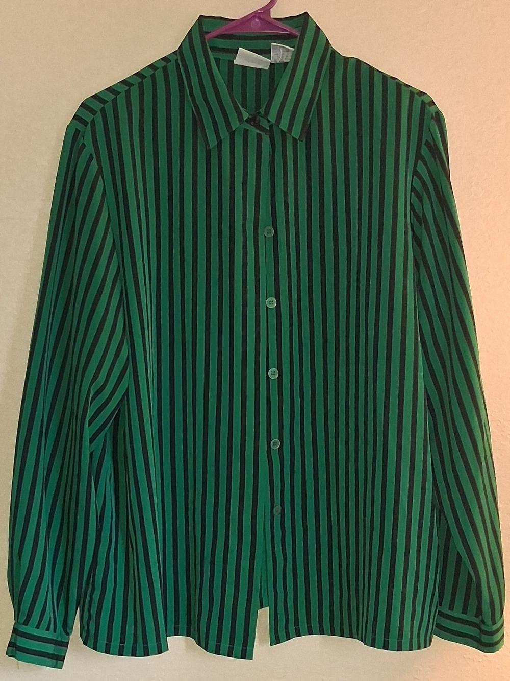 Koret Green and Black Vertical Stripe Button-Down Shirt